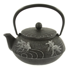 Iwachu Japanese Iron Teapot Tetsubin Silver and Black Goldfish